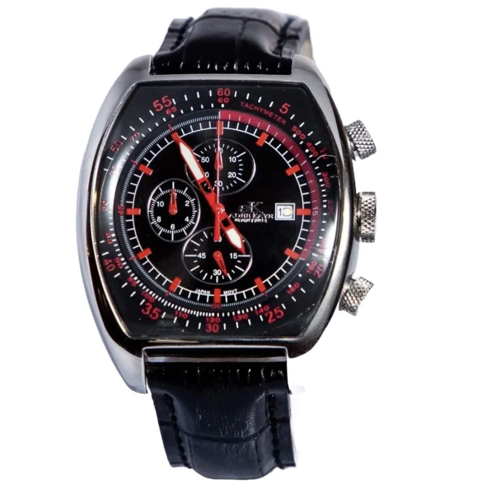 Adee Kaye Men's Black Leather Chronograph Watch